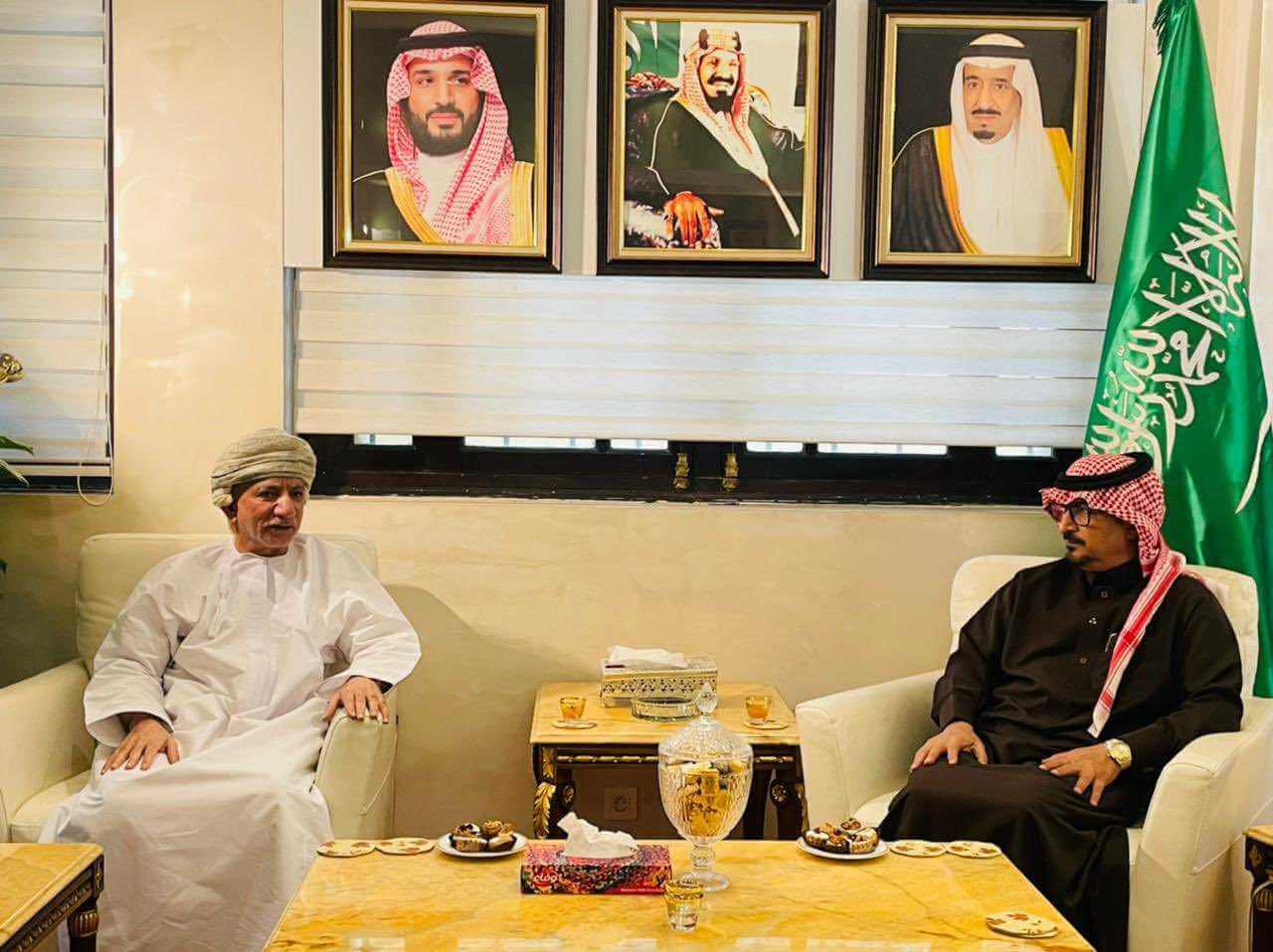 The Ambassador of the Custodian of the Two Holy Mosques receives the Charge d'Affaires of the sisterly Sultanate of Oman.